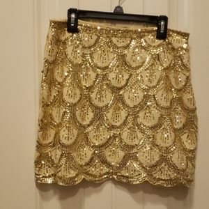 TOBI Sequined Mini Skirt with Scalloped Hem